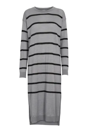 Stylish and Comfortable Sophisticated Line Vera Long Dress - Light Grey Melange / Black