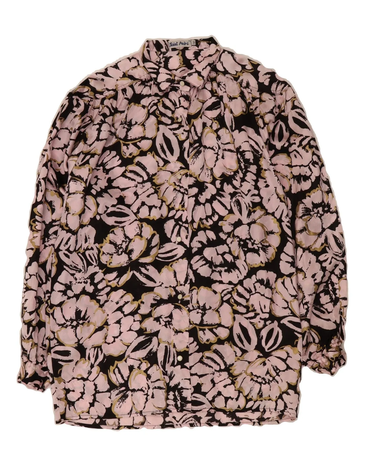 Non Static Finish Floral Motif VINTAGE Womens Shirt Dress UK 14 Medium Pink Floral