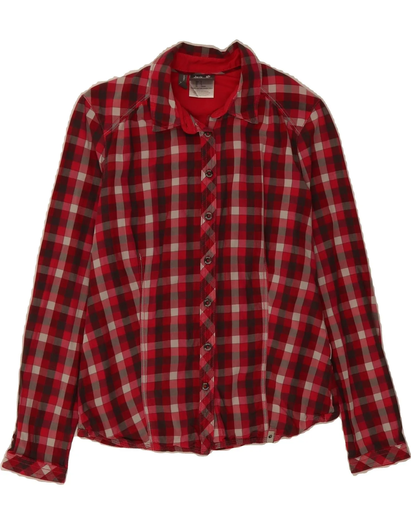 Festival Fashion Special Occasion JACK WOLFSKIN Womens Shirt UK 10 Small Burgundy Check Lyocell