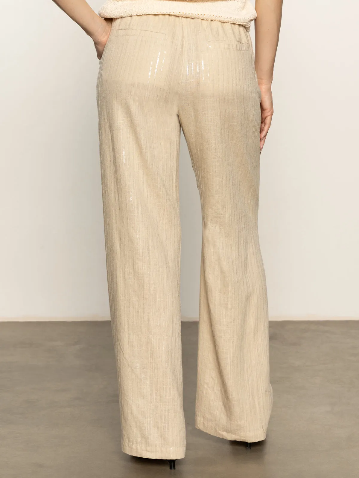 Clean Fit Coastal Semi-High Rise Pant Sand Sequin Stripe
