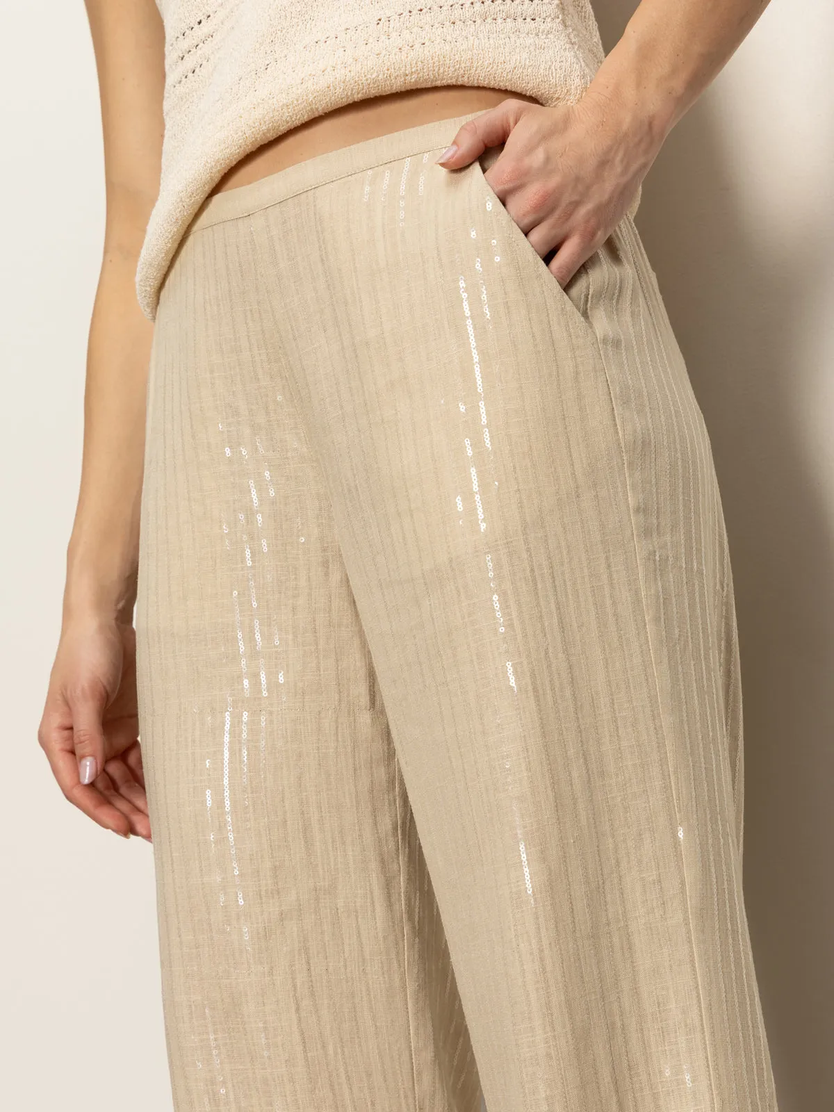 Coastal Semi-High Rise Pant Sand Sequin Stripe High Stretch Fit