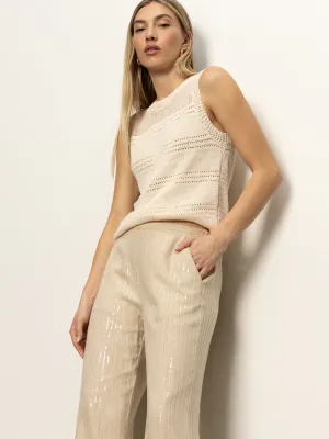 Coastal Semi-High Rise Pant Sand Sequin Stripe Sleek Design Cozy and Relaxed