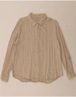 ORVIS Womens Shirt UK 16 Large Beige Striped Linen Plus Size Fit
