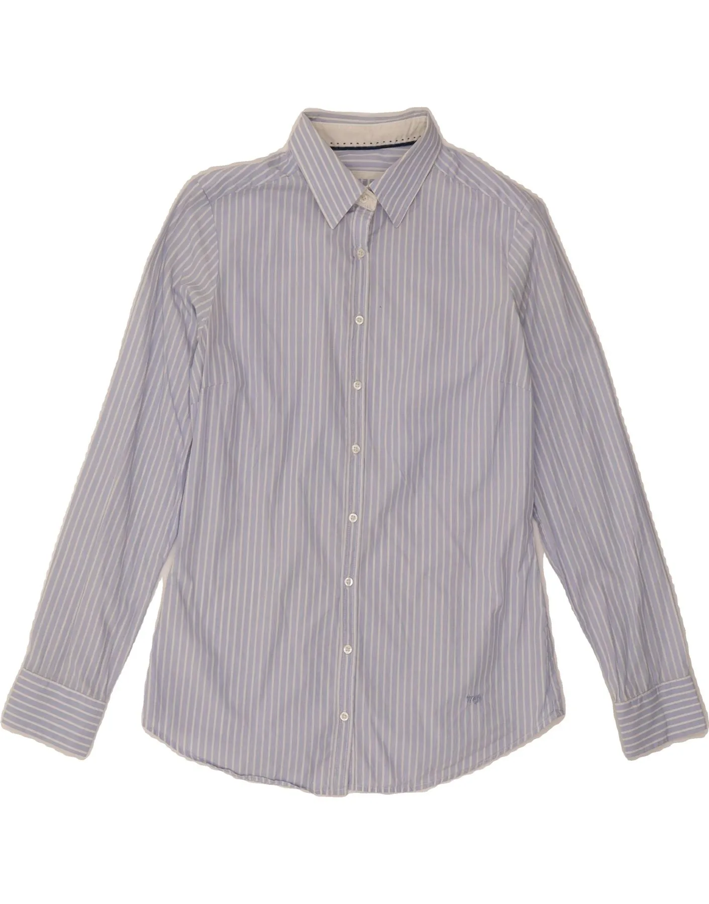 MASSIMO DUTTI Womens Shirt EU 38 Small Blue Striped Cotton Earthy Palette Personalized Touch