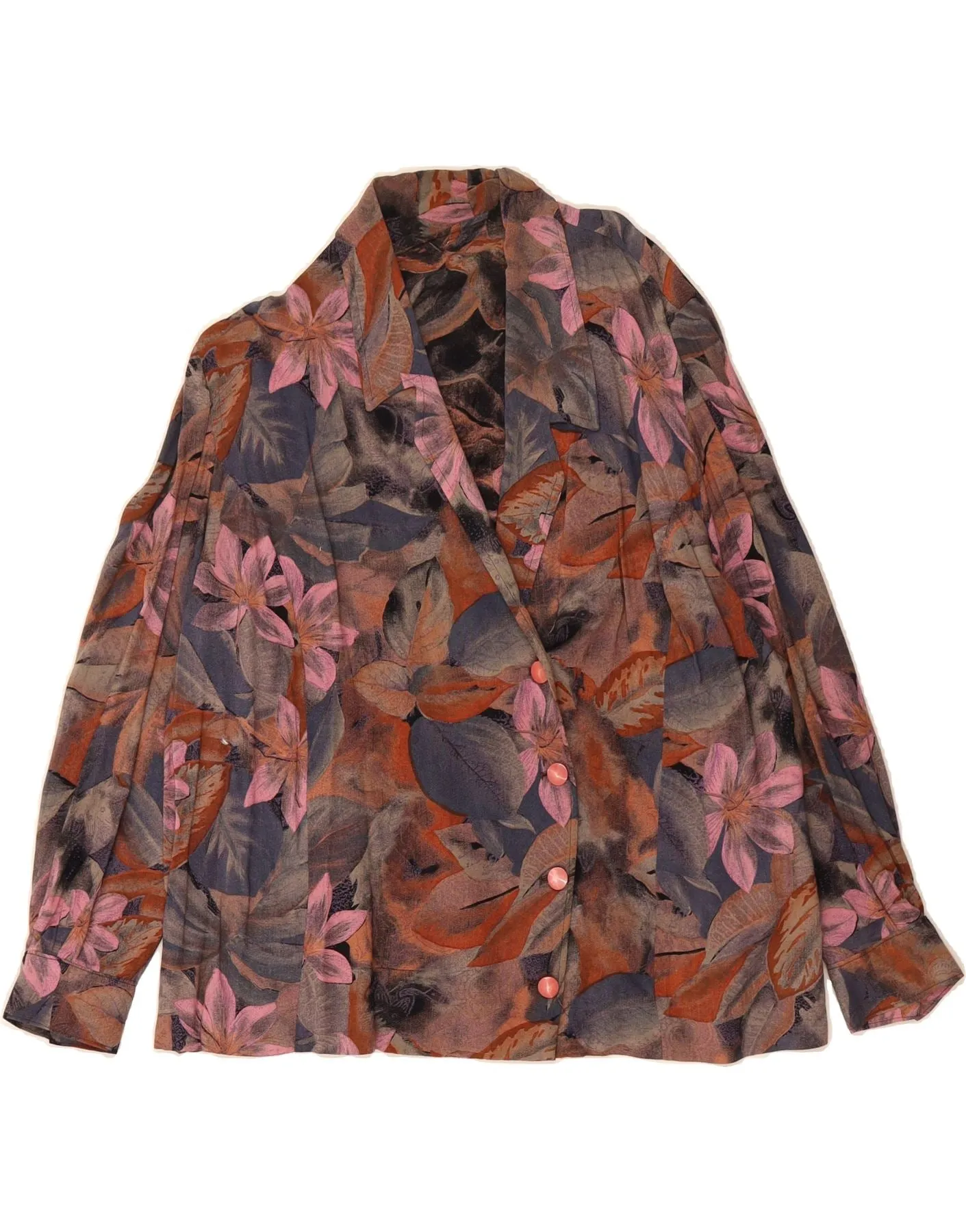 VINTAGE Womens Shirt Blouse UK 18 XL Multicoloured Floral Stretch Material