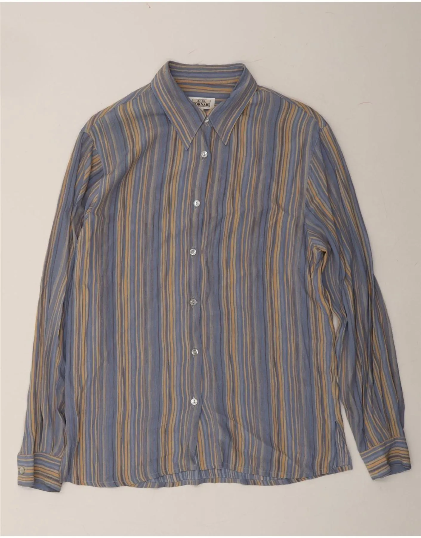 ALBA FORNARI Womens Shirt UK 14 Medium Blue Striped Water Repellent Finish