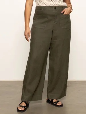The Linen Marine Wide Leg Semi-High Rise Pant Kalamata Extended Sizing MoistureControlLiner Stain Repellent Coating