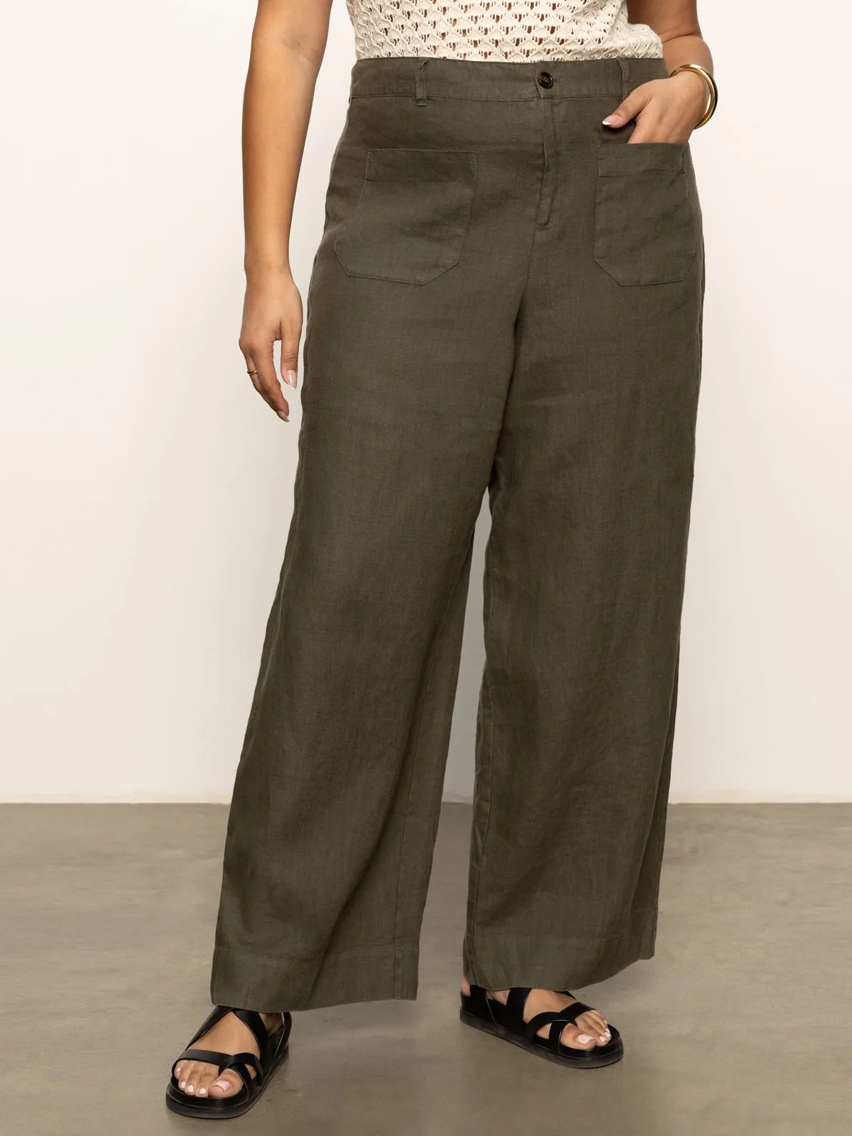 clean design Quick Dry Fabric The Linen Marine Wide Leg Semi-High Rise Pant Kalamata Extended Sizing