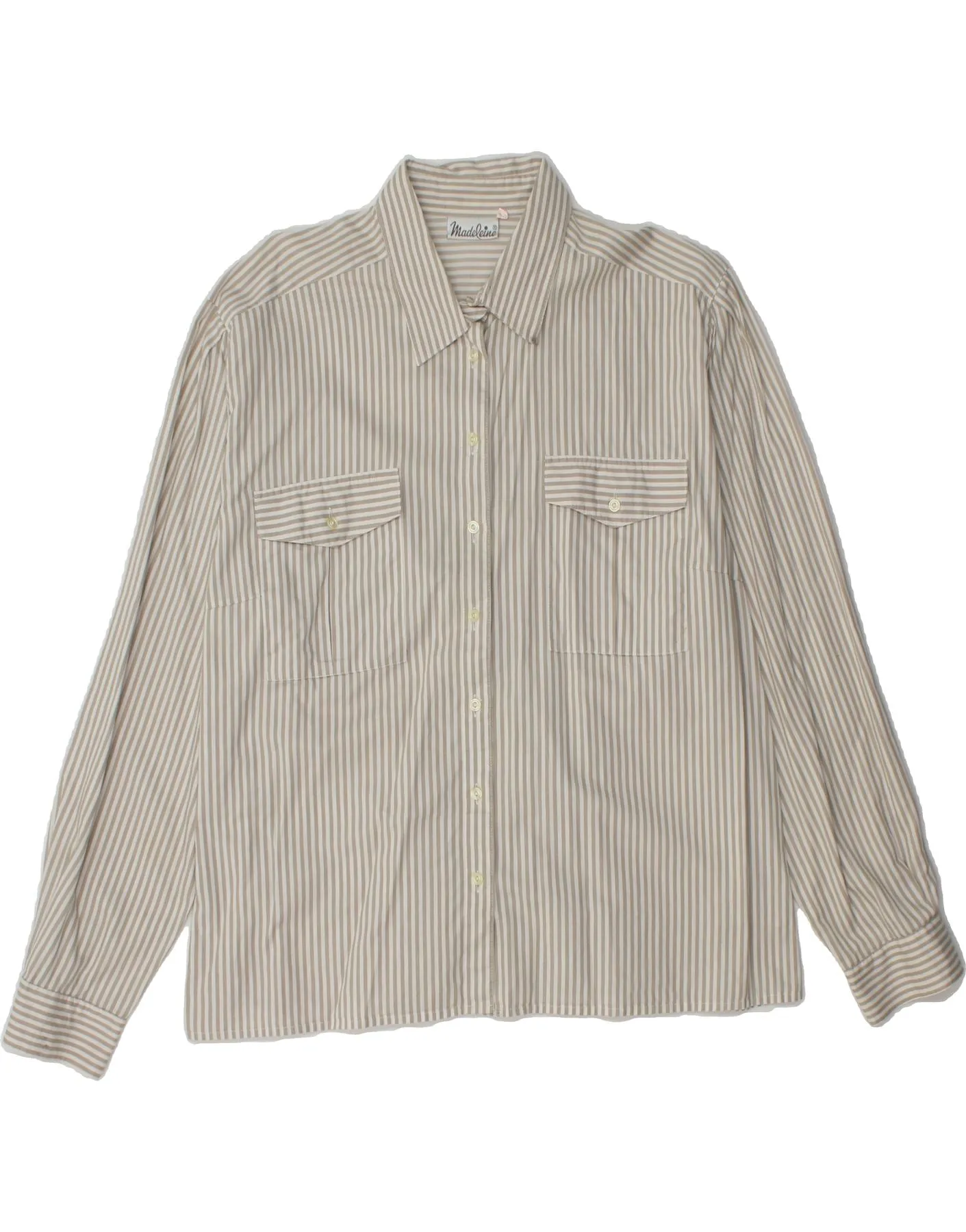 MADELEINE Womens Shirt IT 48 XL Grey Striped Cotton Tailored Fit