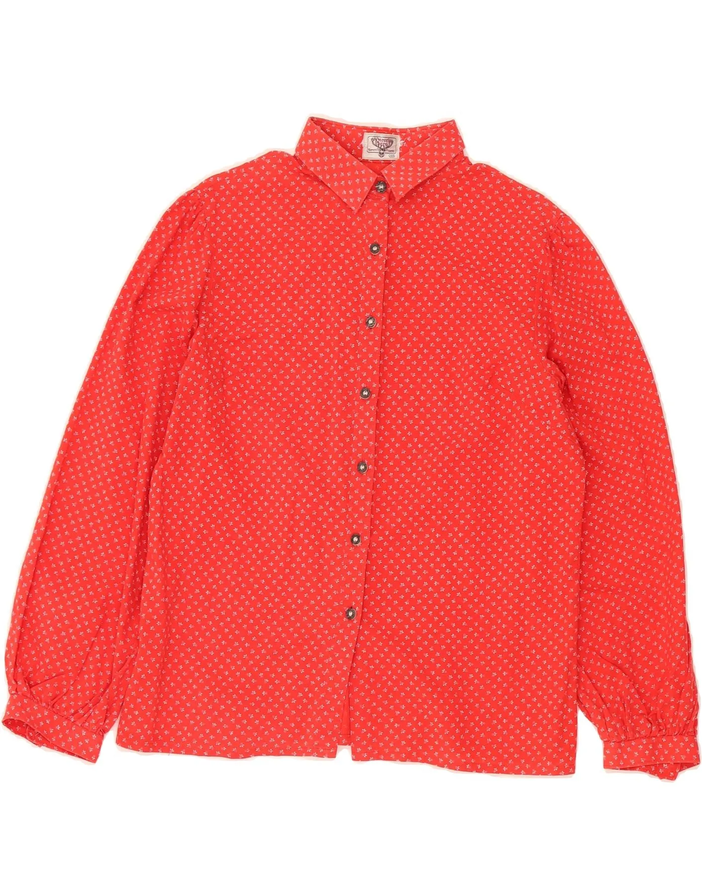 VINTAGE Womens Shirt IT 44 Medium Red Floral Cotton checkered pattern