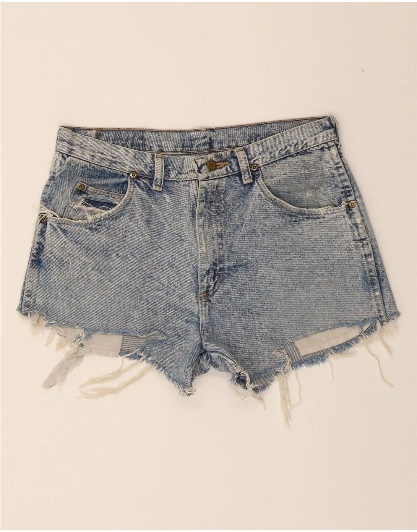 WRANGLER Womens High Waist Denim Hot Pants W32 Medium  Blue Cotton Glossy Texture