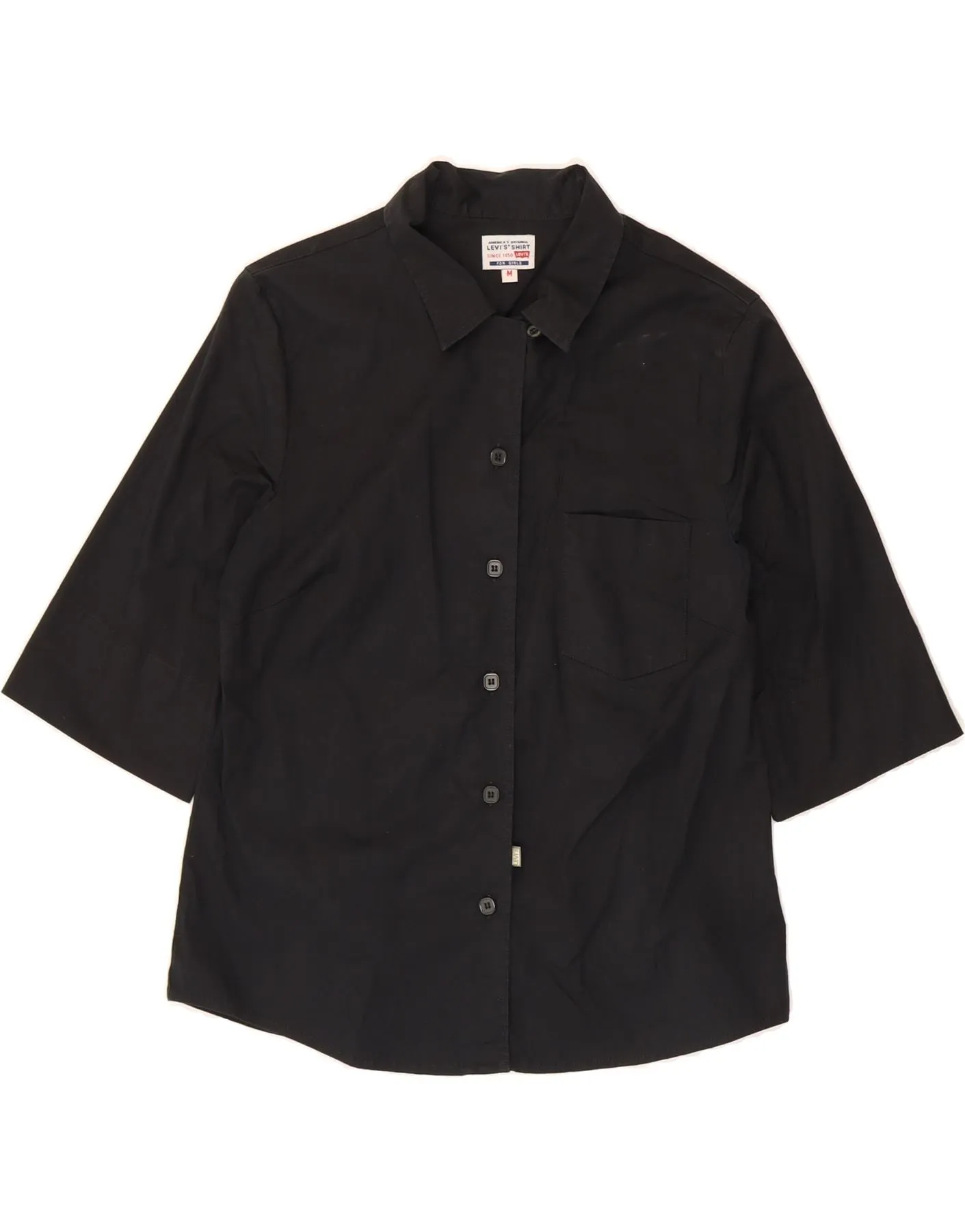 LEVI'S Womens Shirt UK 12 Medium Black Cotton Flex Fit Collar
