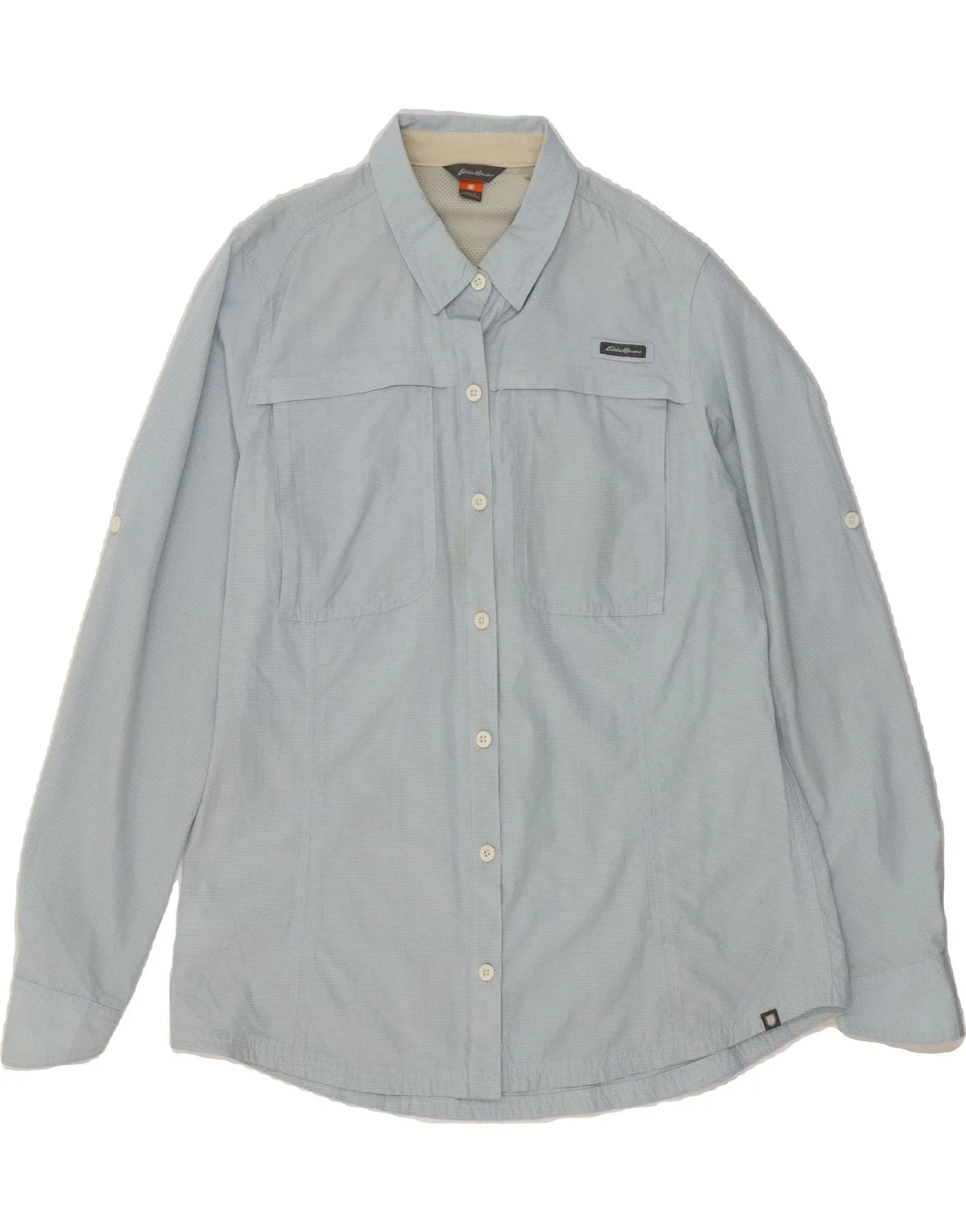 EDDIE BAUER Womens Shirt UK 16 Large Blue Check Polyester Non Iron Fabric Sustainable fashion