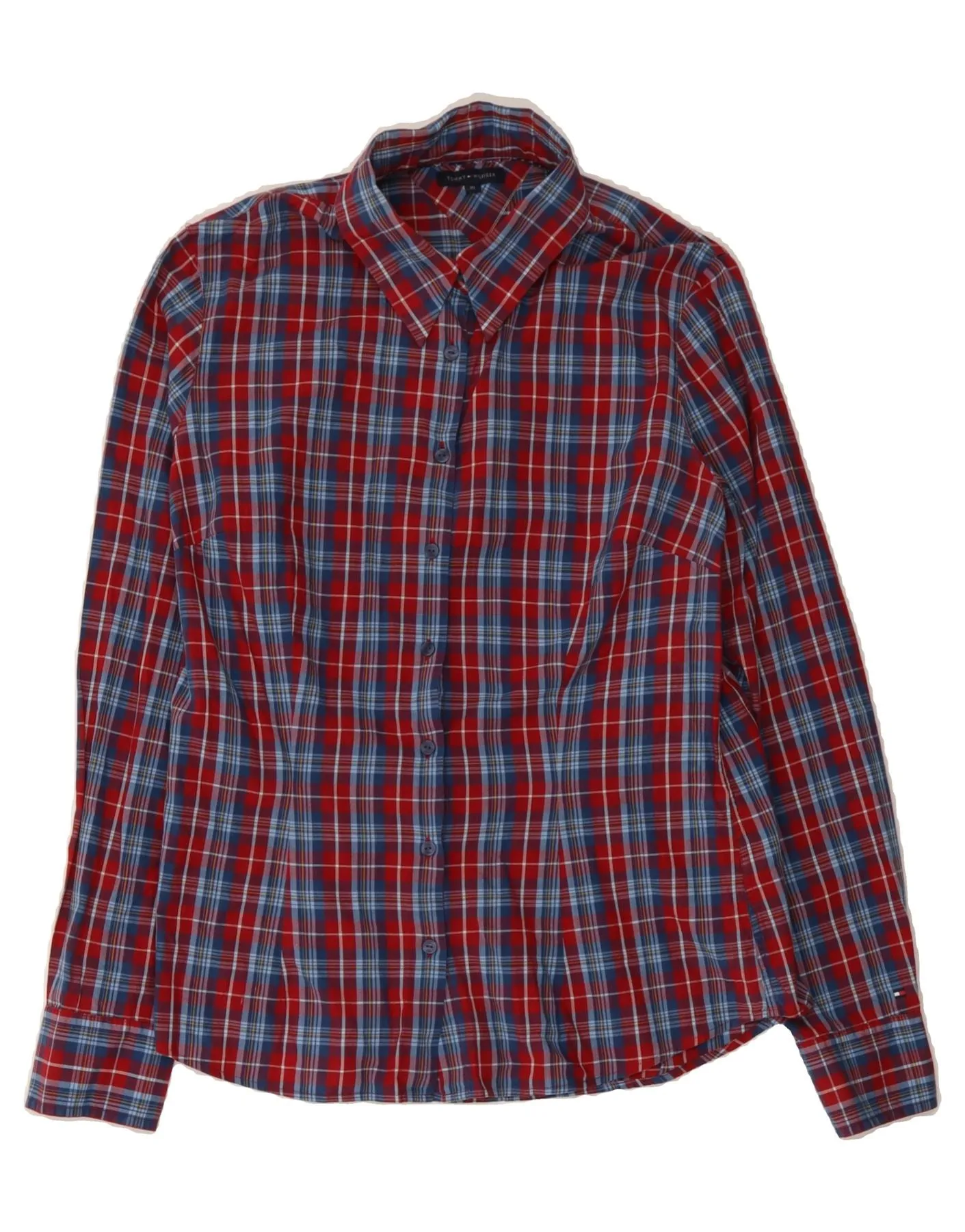 Camouflage Style Tall friendly TOMMY HILFIGER Womens Shirt US 10 Large Red Check Cotton