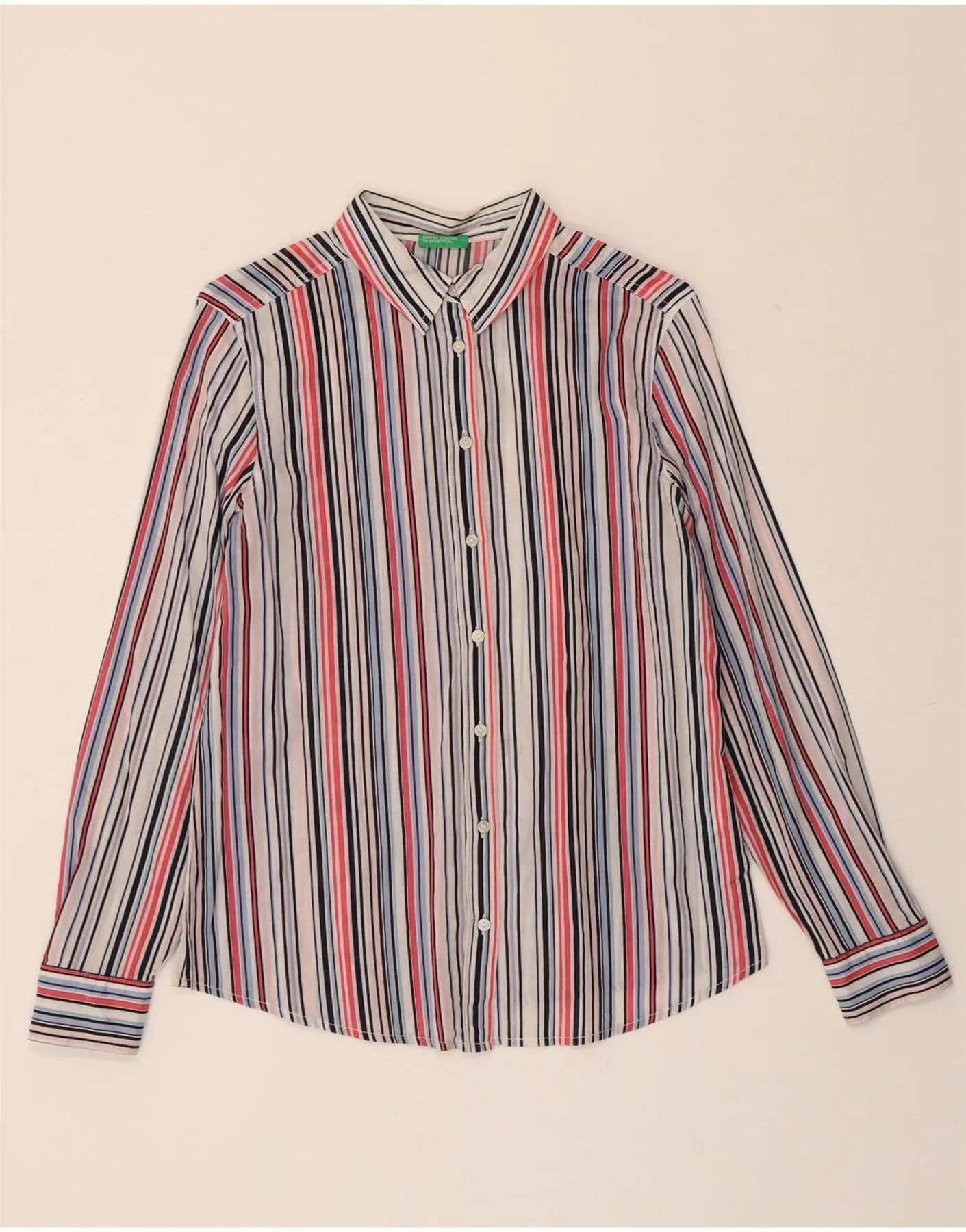 BENETTON Womens Shirt UK 6 XS Multicoloured Striped Cotton Versatile Design Lounge Wear