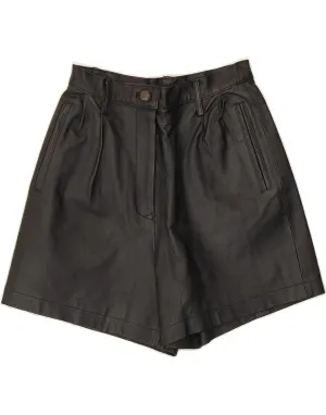 VINTAGE Womens High Waist Leather Shorts UK 10 Small W25  Black Leather decorative element Lightweight Comfort