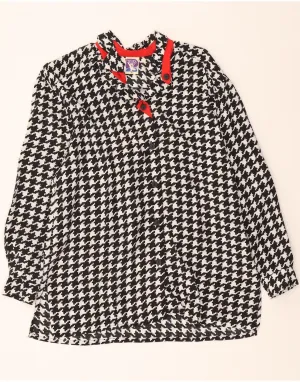 VINTAGE Womens Shirt Blouse EU 40 Medium Black Houndstooth Neutral Shade