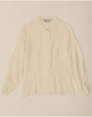 VINTAGE Womens Shirt Blouse UK 16 Large Off White Pinstripe Silk Designer Touch Business Meeting