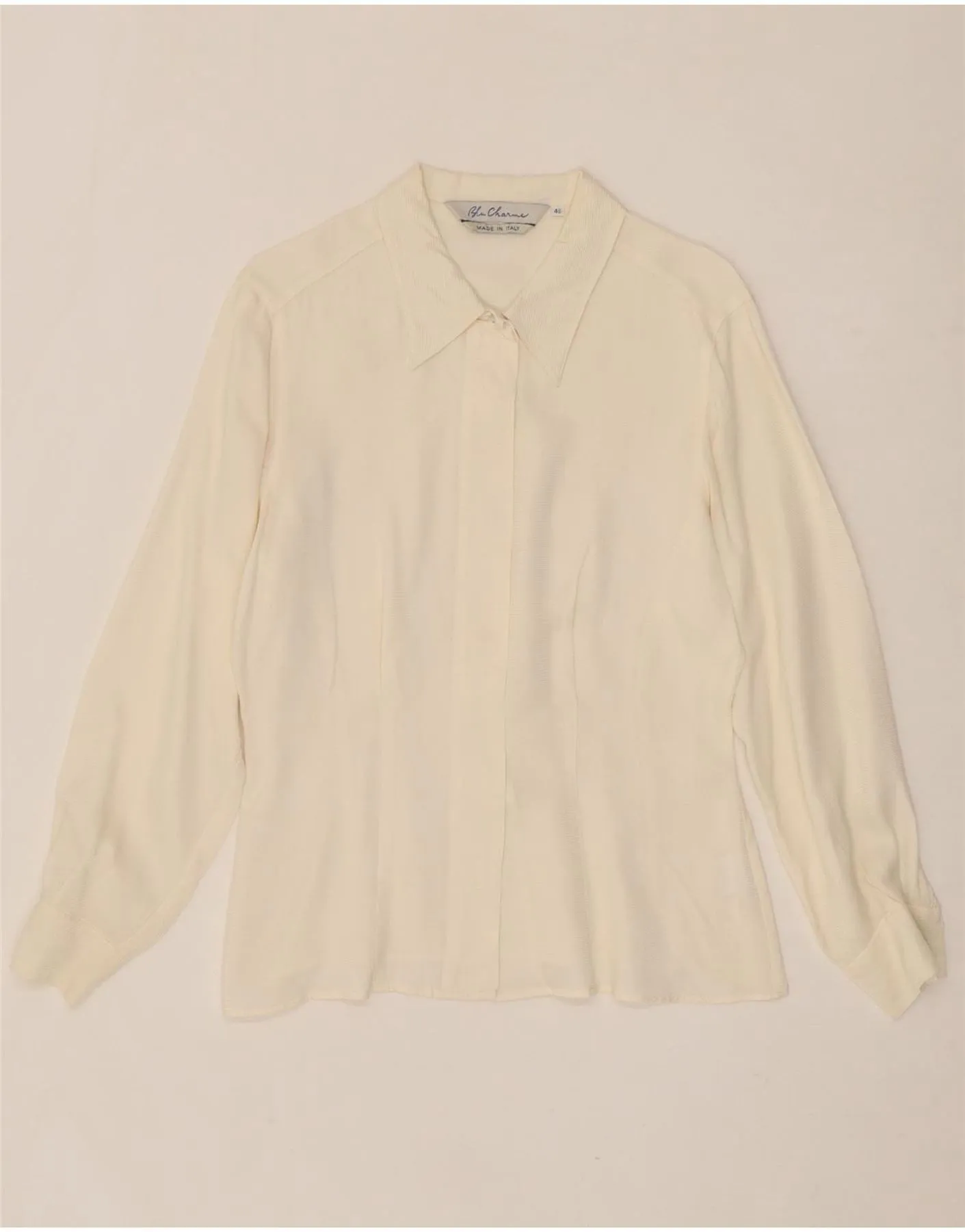 VINTAGE Womens Shirt Blouse UK 16 Large Off White Pinstripe Silk Designer Touch Business Meeting