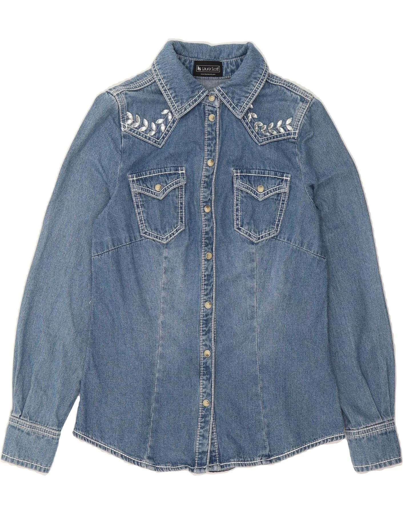 Casual Wear LAURA SCOTT Womens Denim Shirt UK 10 Small Blue Cotton