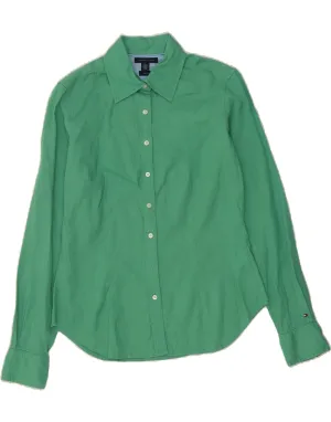 TOMMY HILFIGER Womens Shirt US 6 Medium Green Linen Reinforced Hems Bamboo Fiber Blend