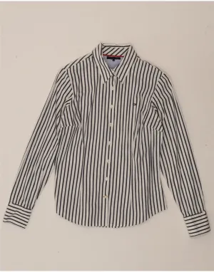 Clean Edge Trim Interview Ready TOMMY HILFIGER Womens Shirt US 8 Medium White Pinstripe Cotton