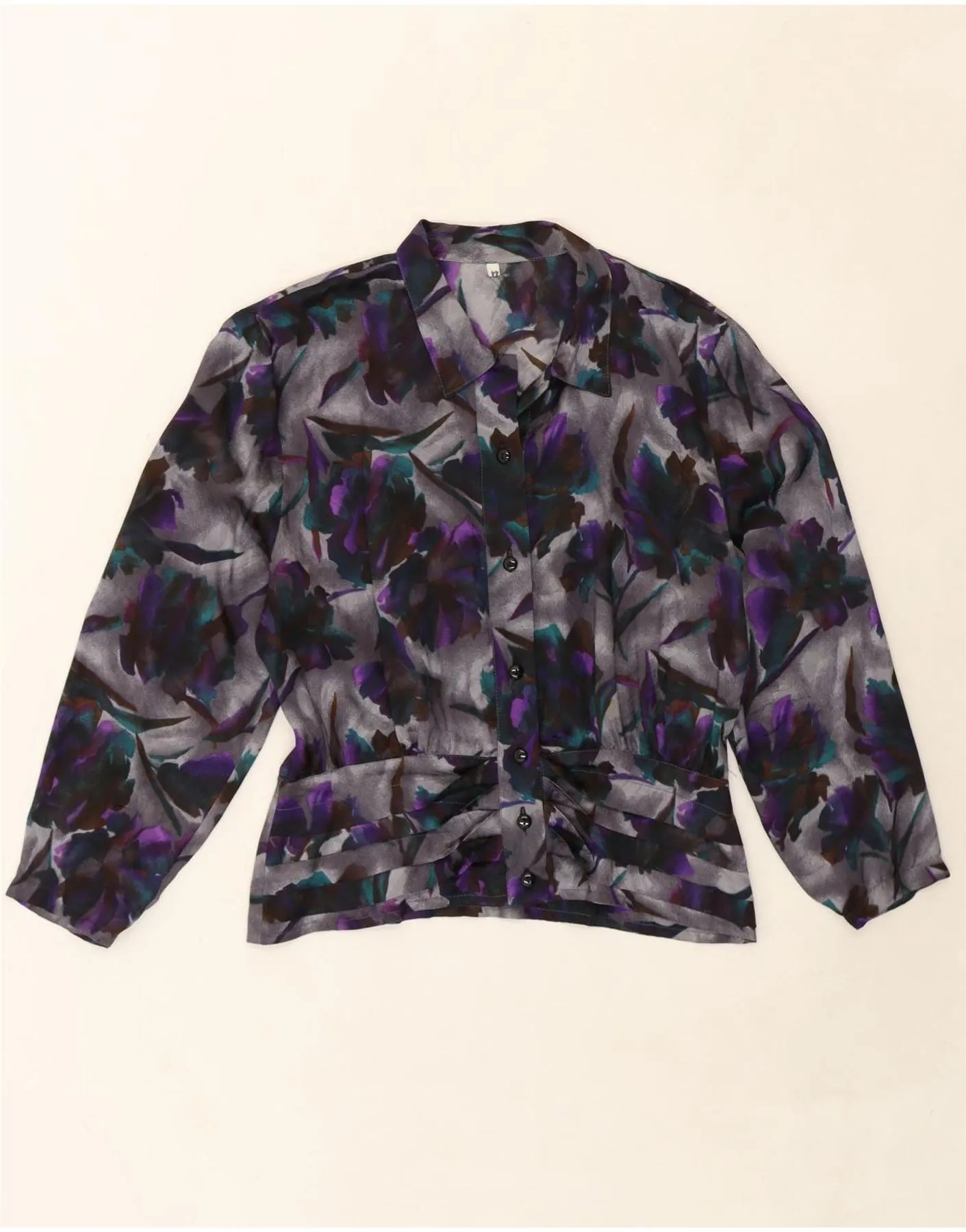 Athleisure Trend Embroidered Detail VINTAGE Womens Shirt Blouse IT 44 Medium Purple Floral Acetate