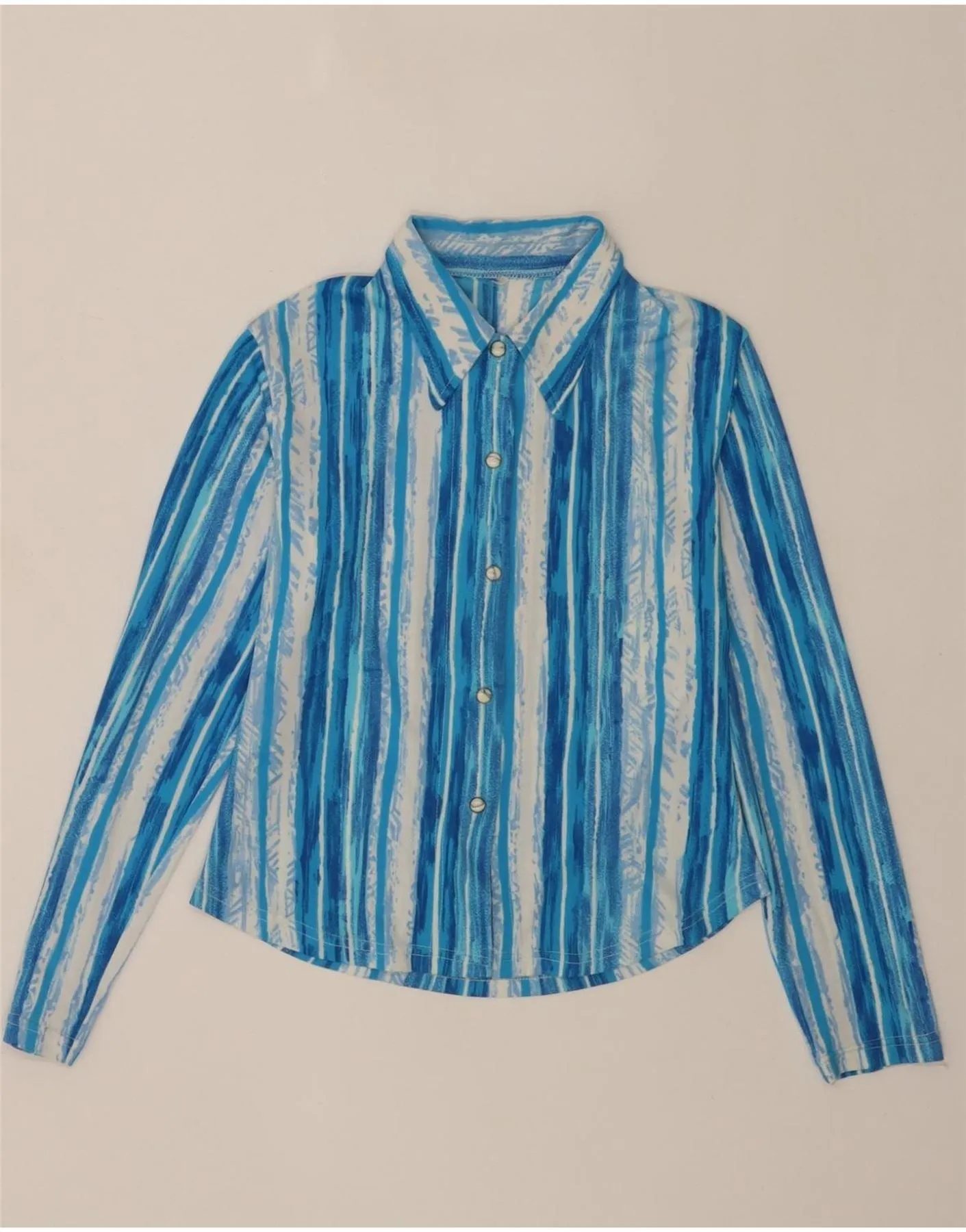 VINTAGE Womens Shirt Blouse UK 12 Medium Blue Striped Polyester Athleisure Wear