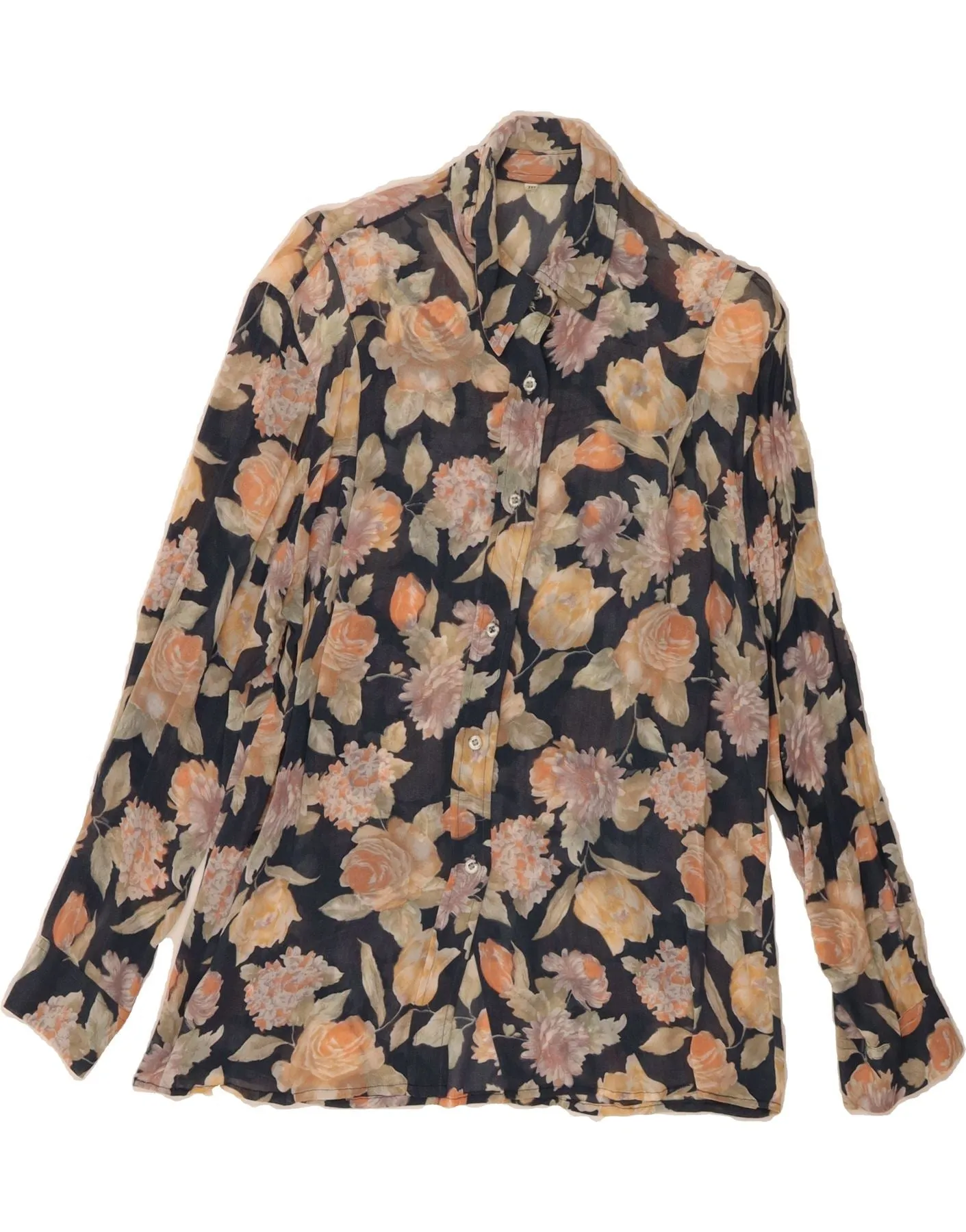 Earthy Hue Limited Edition VINTAGE Womens Shirt Blouse UK 18 XL Navy Blue Floral