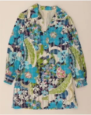 Conference Appropriate High-End Fabric VINTAGE Womens Shirt Dress UK 10 Small Blue Floral
