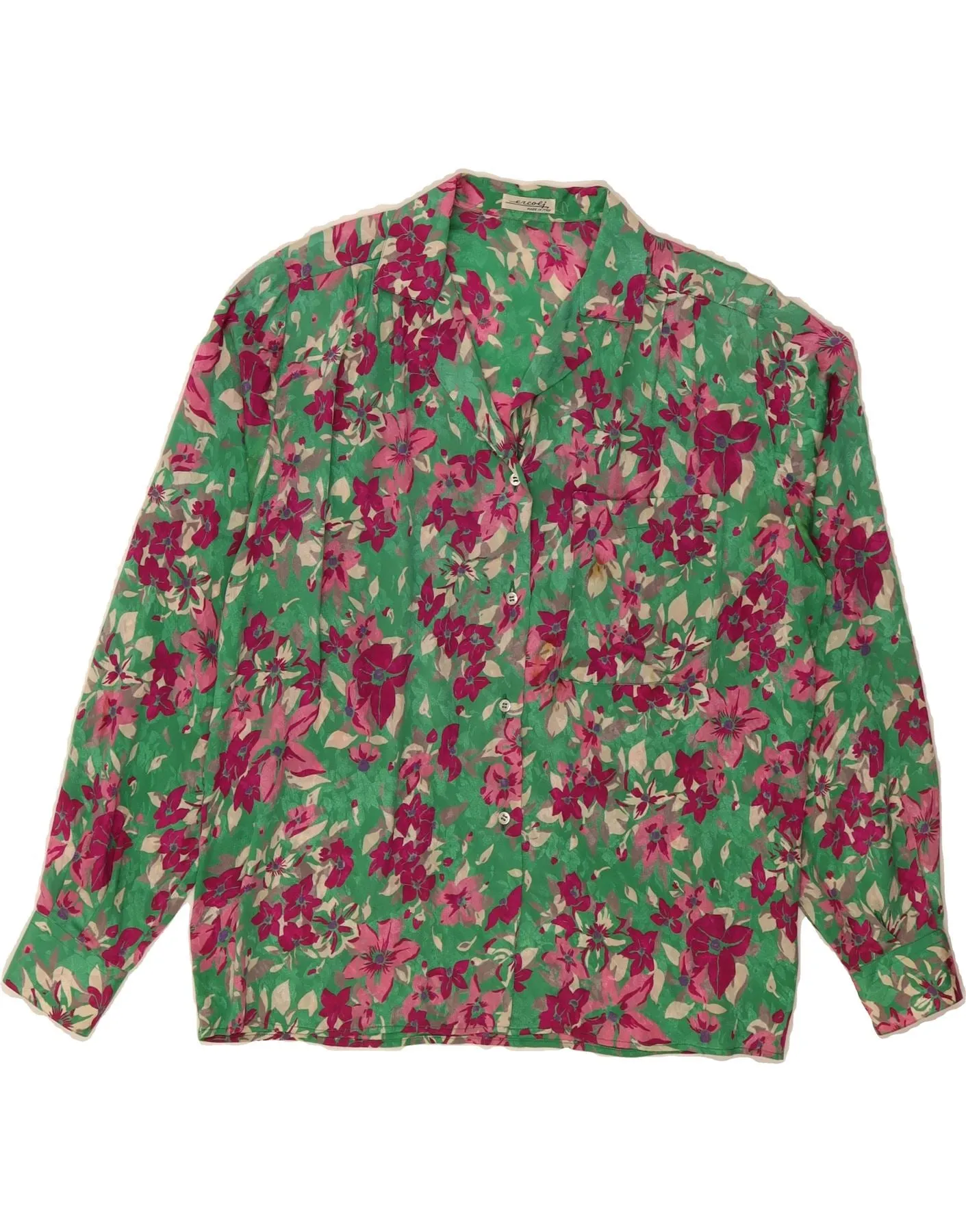 Seasonal Collection Streetwear VINTAGE Womens Shirt Blouse IT 44 Medium Green Floral