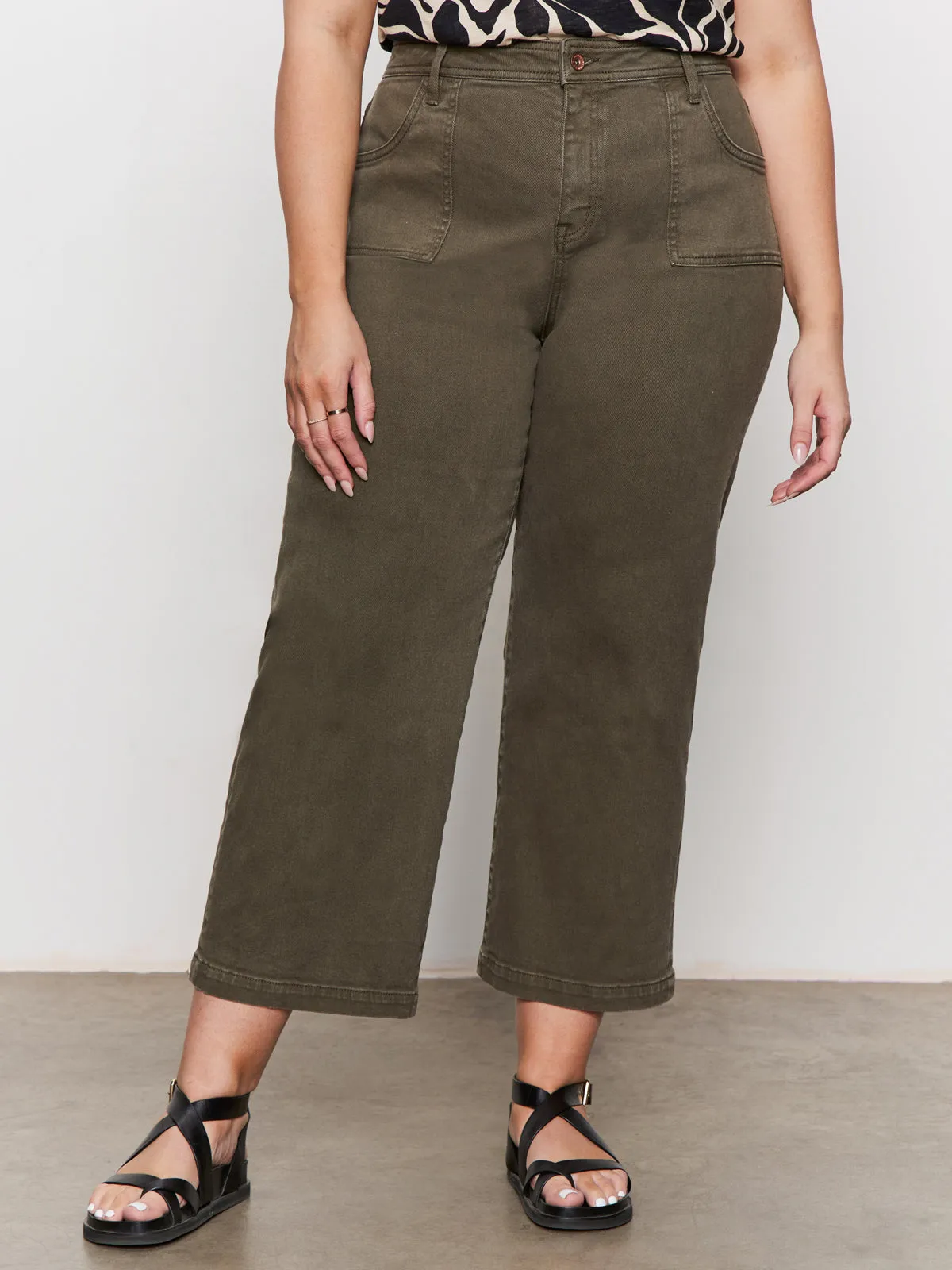 Trendy Cut League Crop Jeans Fatigue Extended Sizing
