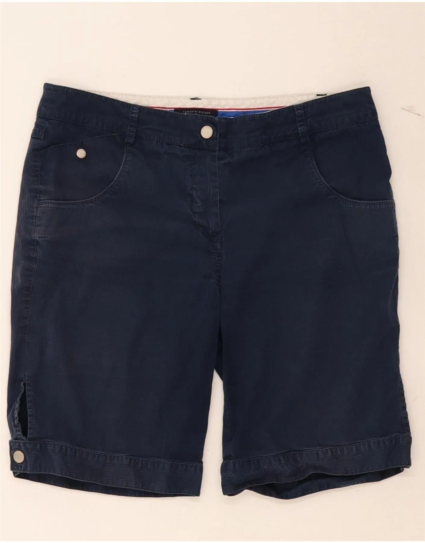 TOMMY HILFIGER Womens Casual Shorts US 10 Large W32 Navy Blue Pinstripe Tagless label