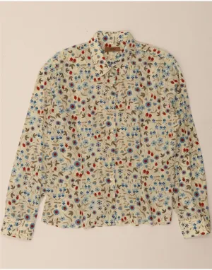 Comfortable fit VINTAGE Womens Shirt Blouse EU 44 XL Beige Floral Cotton