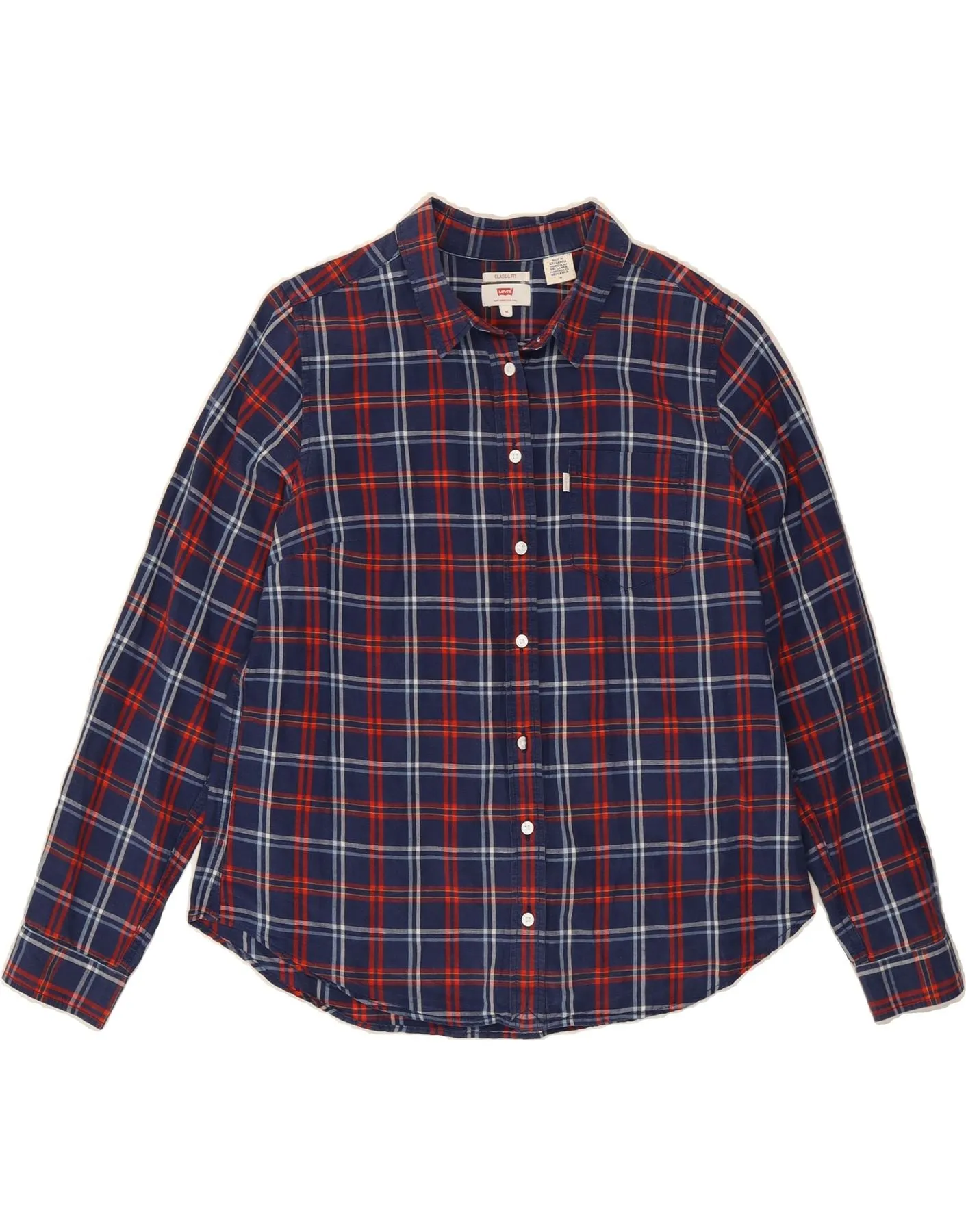 LEVI'S Womens Shirt UK 14 Medium Navy Blue Check Breathable Layer