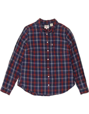 LEVI'S Womens Shirt UK 14 Medium Navy Blue Check Breathable Layer