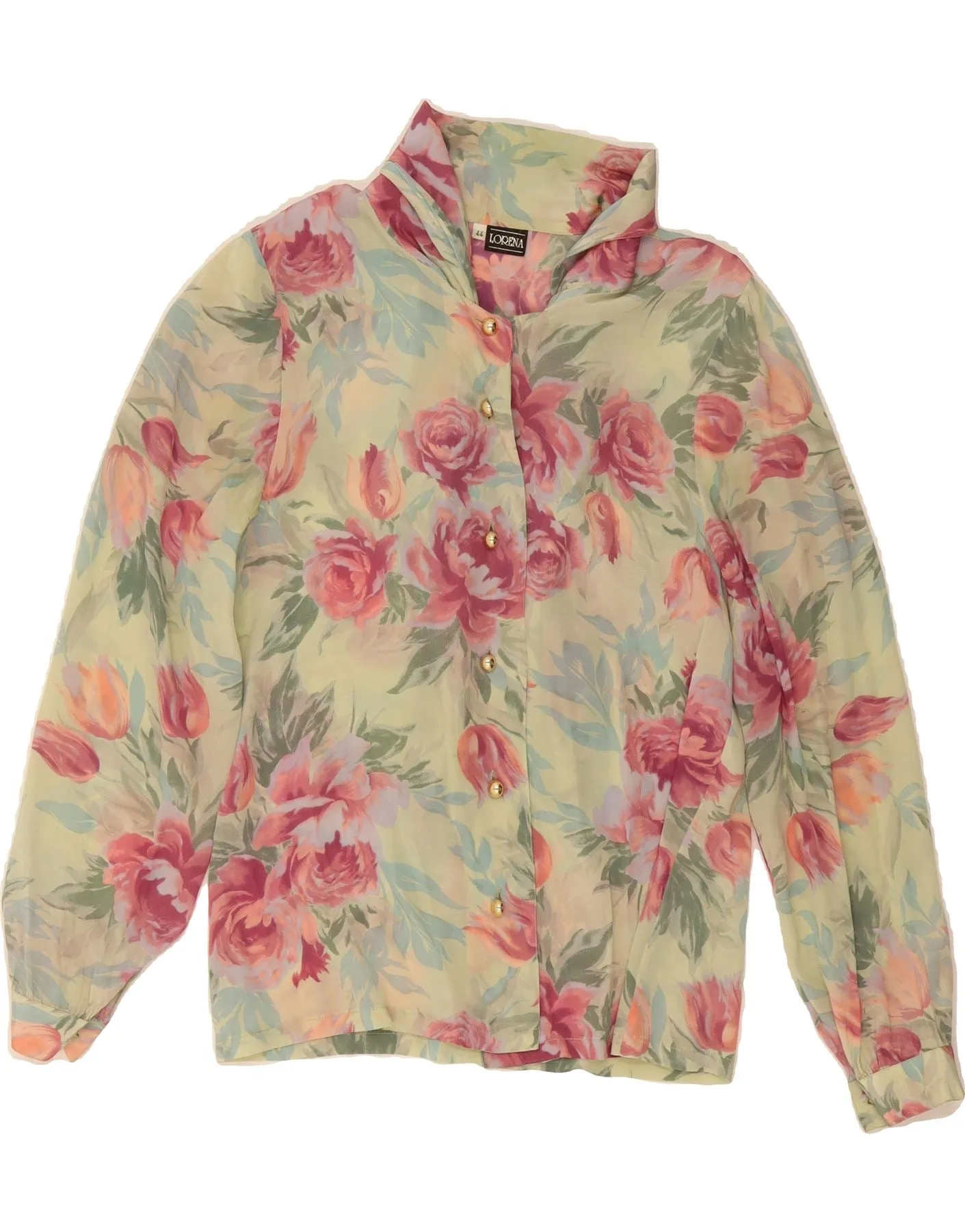 Athletic Cut LORENA Womens Shirt Blouse IT 44 Medium Beige Floral Acetate