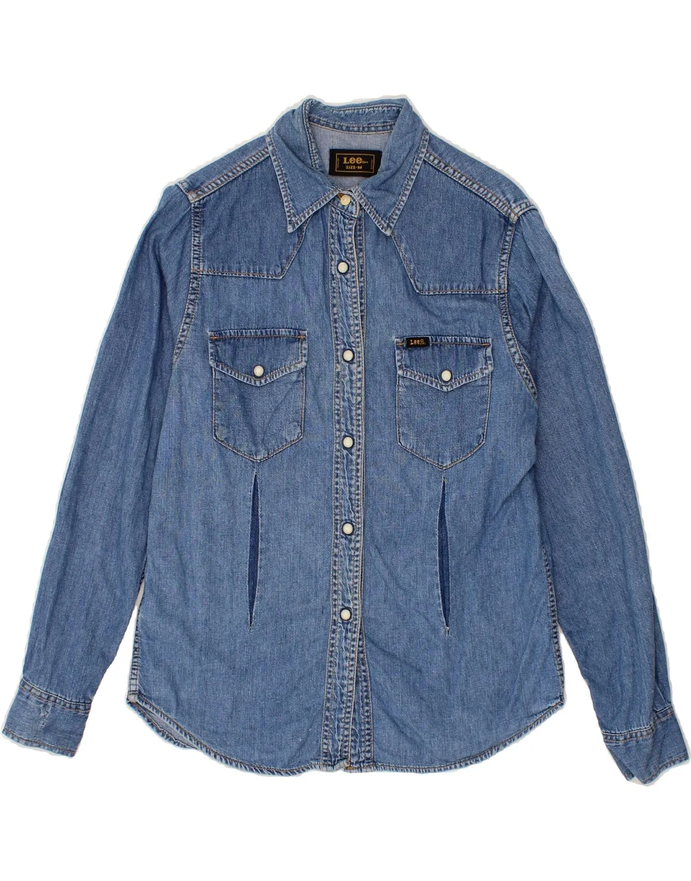 LEE Womens Denim Shirt UK 14 Medium Blue Cotton Western Shimmer Effect Sustainable Material