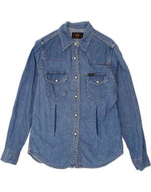 LEE Womens Denim Shirt UK 14 Medium Blue Cotton Western Shimmer Effect Sustainable Material