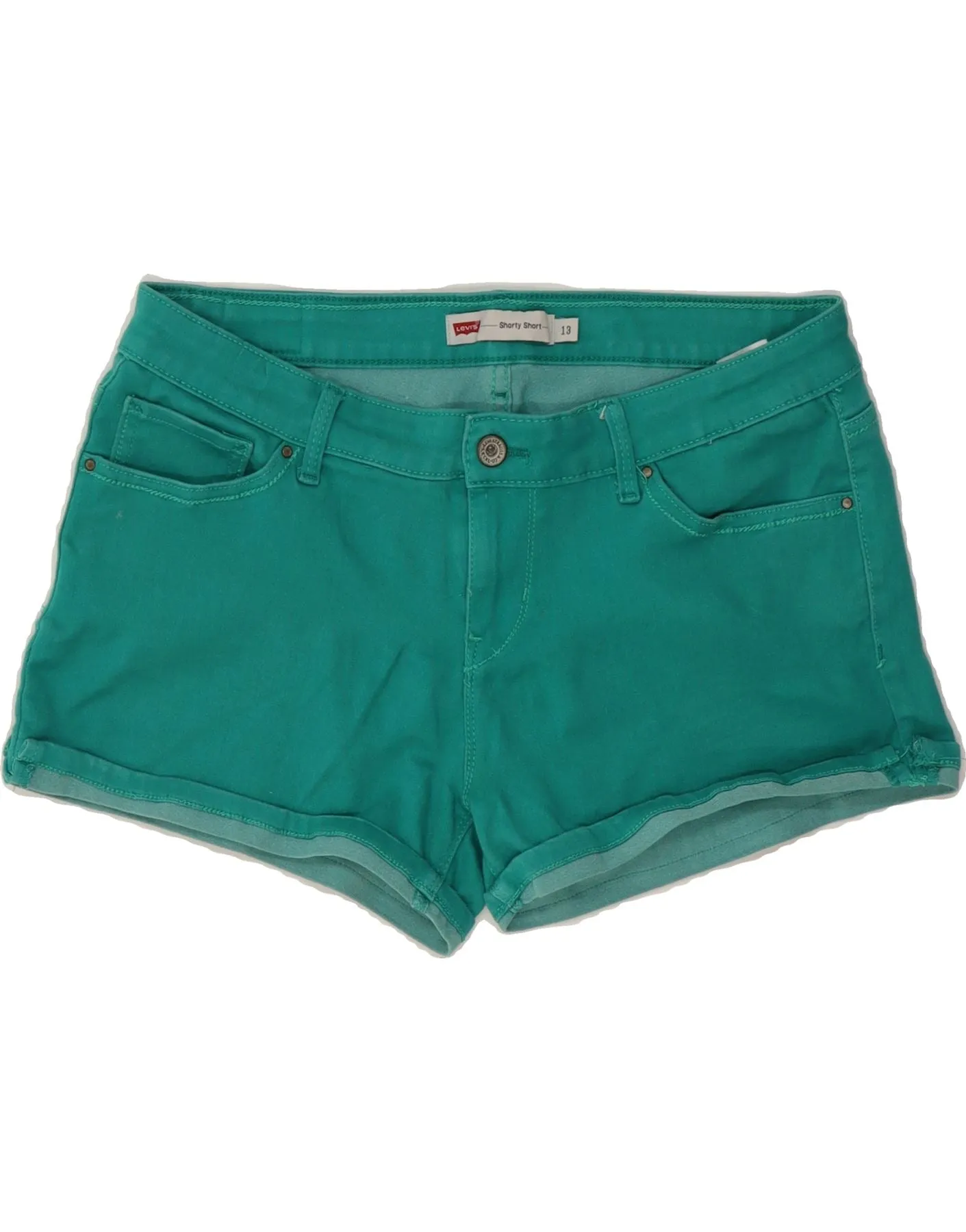 LEVI'S Womens Shorty Denim Shorts US 13 Large W32 Green Cotton Boho chic