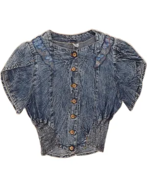 Button-up Must-Have Item VINTAGE Womens Denim Shirt Blouse UK 10 Small Blue Cotton