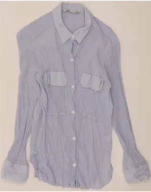 Seamless Shoulder Construction ZARA Womens Shirt Blouse UK 14 Large Blue Viscose