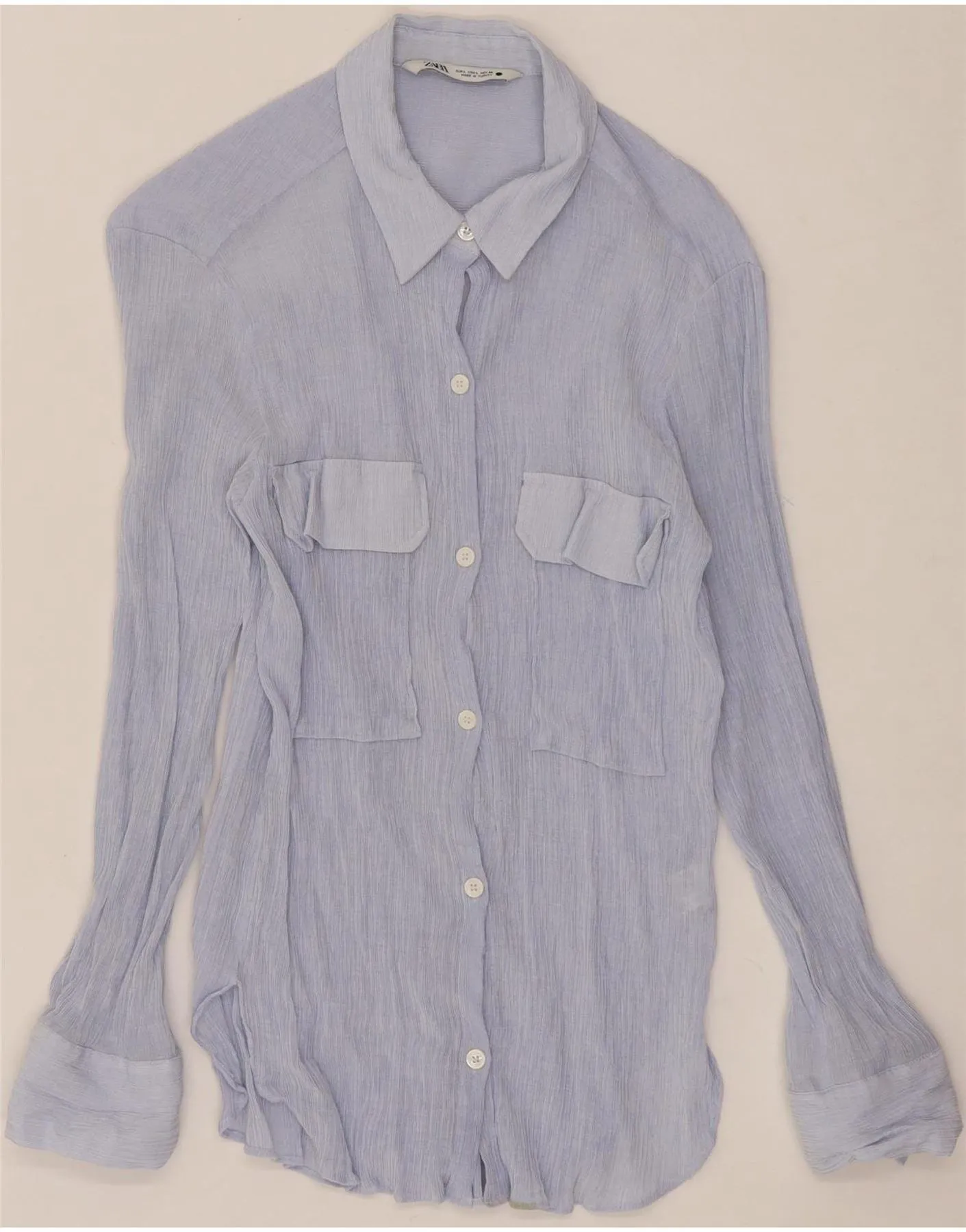 Seamless Shoulder Construction ZARA Womens Shirt Blouse UK 14 Large Blue Viscose