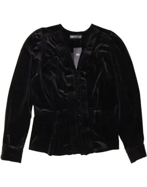 MARKS & SPENCER Womens Shirt Blouse UK 12 Medium Black Polyester Petite Cut Picnic Outfit