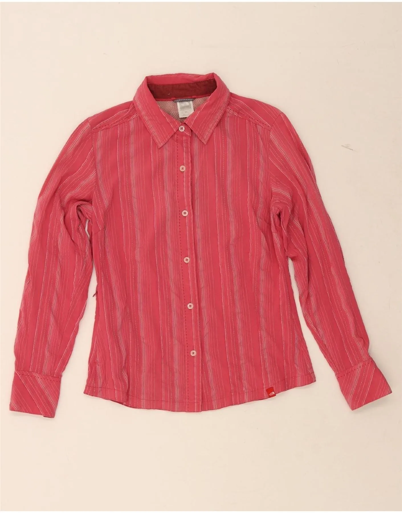 Non Iron Fabric Easy Care Material THE NORTH FACE Womens Shirt Blouse UK 10 Small Pink Striped Polyester