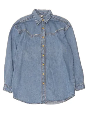 VINTAGE Womens Denim Shirt UK 14 Large Blue Cotton Non Static Finish