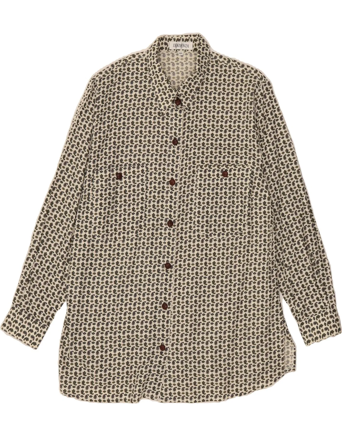 TENDENZA Womens Shirt EU 44 XL White Paisley Cotton UV Protective Fabric