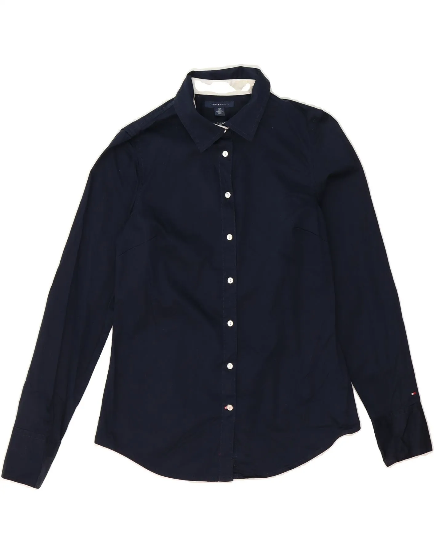 TOMMY HILFIGER Womens Shirt UK 10 Small Navy Blue Cotton Everyday Essential Must-Have Item