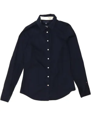 TOMMY HILFIGER Womens Shirt UK 10 Small Navy Blue Cotton Everyday Essential Must-Have Item
