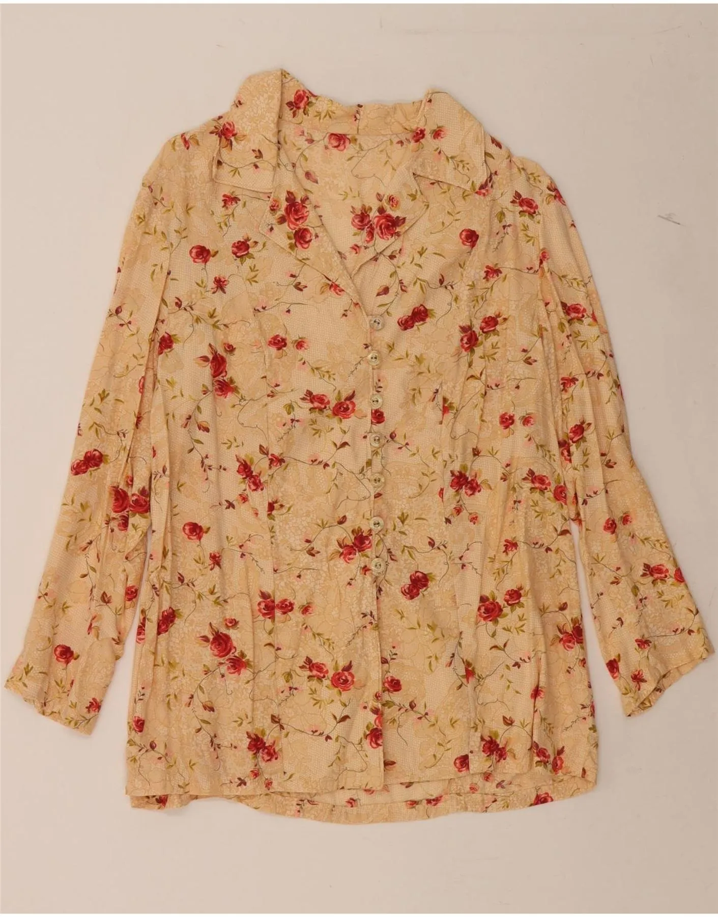 Quick Dry Technology VINTAGE Womens Shirt Blouse UK 16 Large Beige Floral